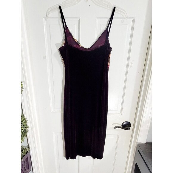 Vakko Womens Purple Velvet Sleeveless Dress Sequins V Neck Spaghetti Strap Small - Picture 3 of 11